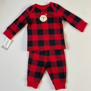 Santa Pajamas Size 3 Months NWT New Buffalo Plaid Carter’s Long Johns 2 Piece